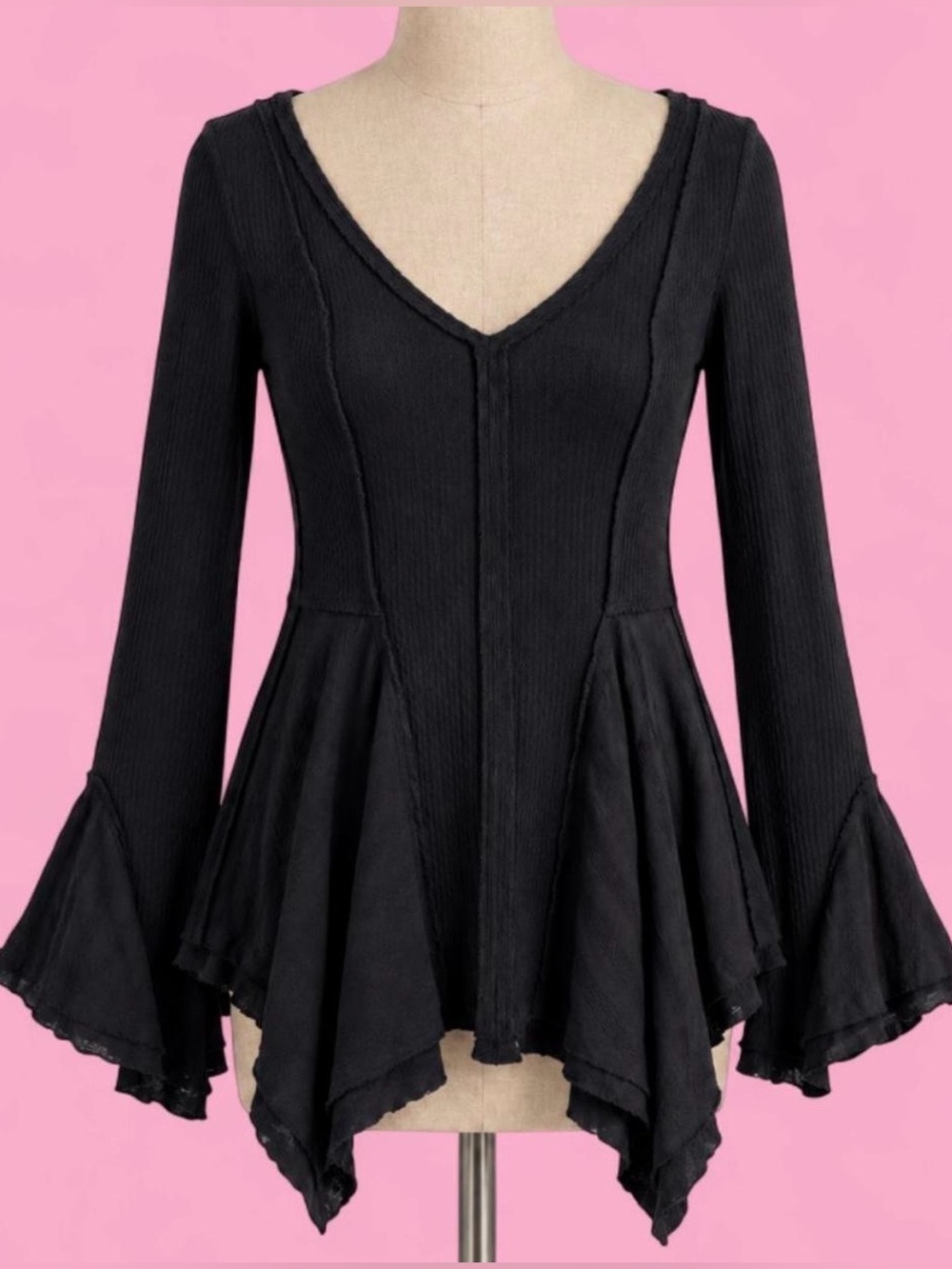 NWT Free People We The Free Primrose Thermal Peplum Tunic Top Black XL